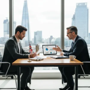 Gráficos e documentos financeiros ilustrando a complexidade dos Impostos Reino Unido para Limited Companies.