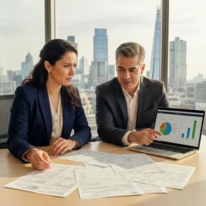 Pessoa analisando documentos fiscais com sucesso ao Abrir Empresa UK, evitando multas e garantindo conformidade.
