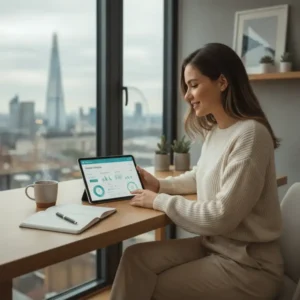 Um profissional de Consultoria Contábil no Reino Unido auxiliando um brasileiro online com finanças no UK.